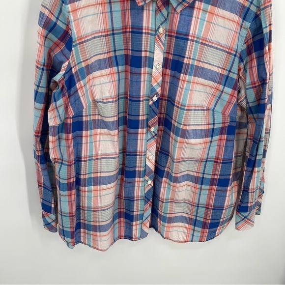 Talbots Womens Cotton Orange Blue Plaid Button Up Long Sleeve Top Size 20W - Picture 2 of 9
